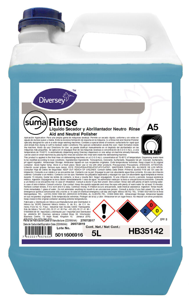 SUMA RINSE A5 4x5L - Líquido Secador y Abrillantador Neutro